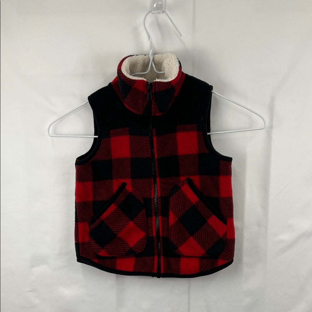 Toffee Apple - Lumberjack Checkered Fleece Vest - Red and Black - 2T